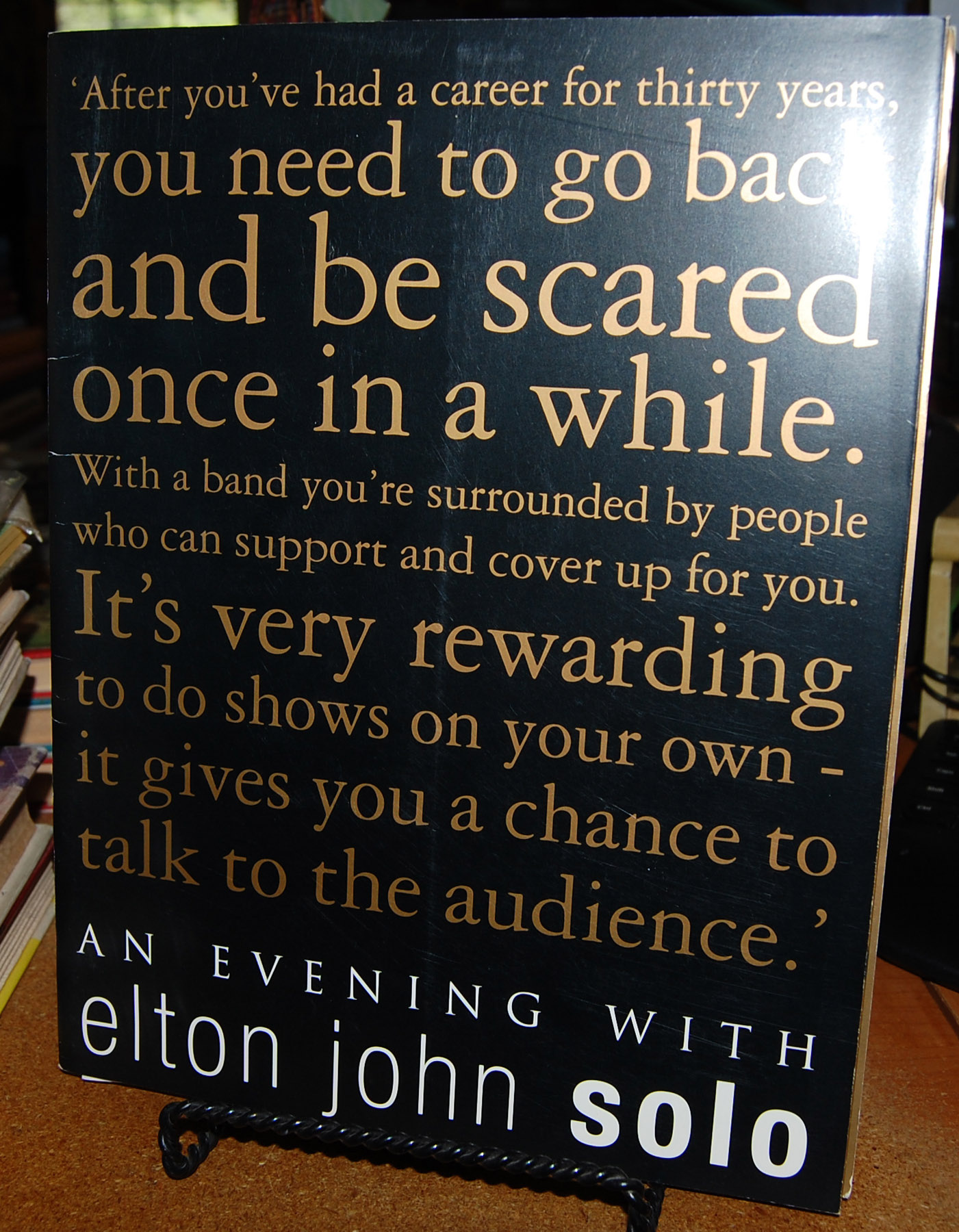 An Evening with Elton John Solo (Tourbook), Schedule, Two glossy promo cards and two tickets to the event.
