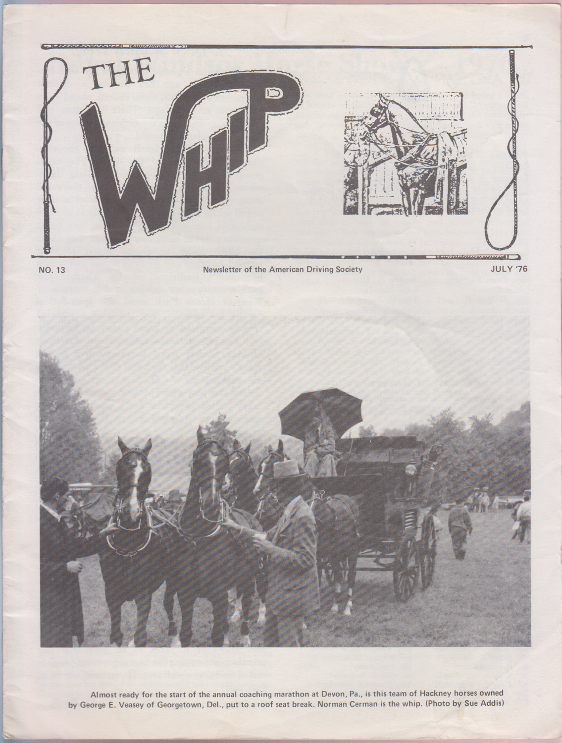 The Whip Newsletter of The American Driving Society Number 13 July 1976